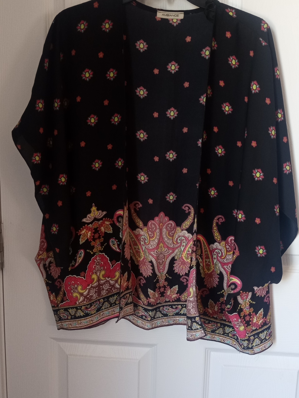 Ambiance Black Floral Paisley Open Kimono